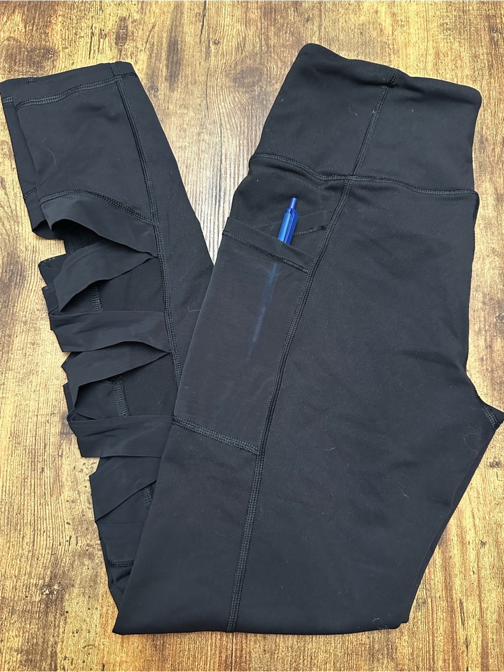 Victoria's Secret Black Kids Leggings with Side Pocket & Cutout Straps